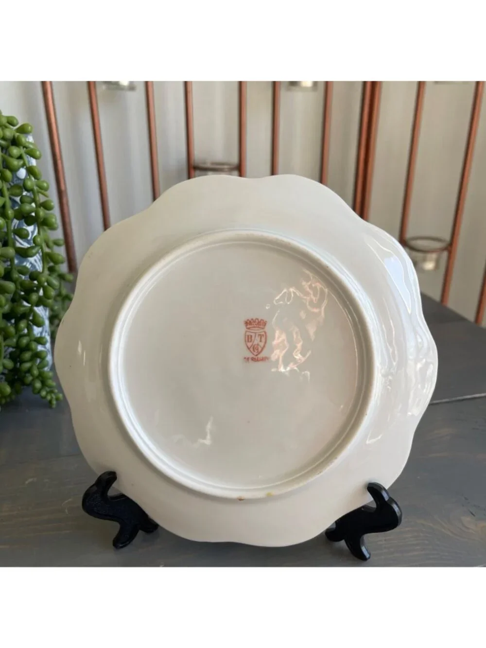 Antique Hand Painted Floral Porcelain Plate Germany Poppies Pink Roses Scalloped